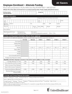 Employee Enrollment Form for Alternate Funding