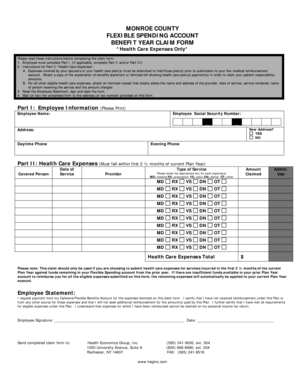 Monroe County Flexible Spending Account Claim Form