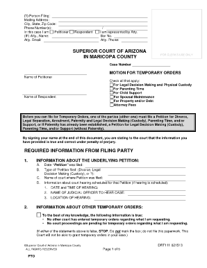 Arizona Motion for Temporary Orders