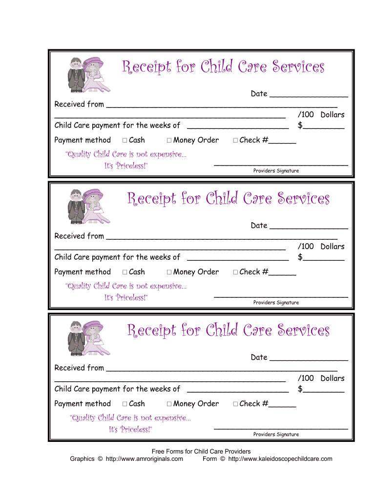 Child Care Receipt Fillable 2020 Fill and Sign Printable Template