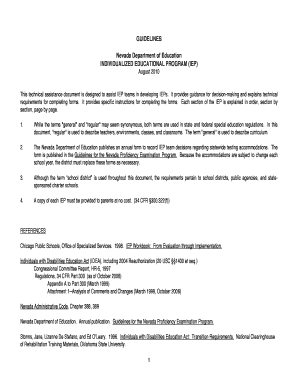 Nevada Individualized Education Program (IEP) Form