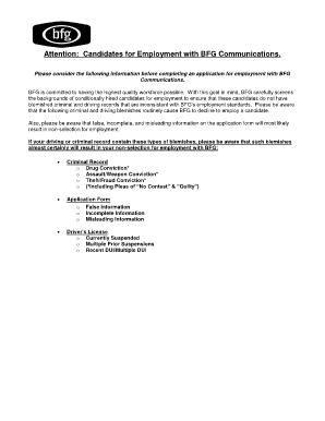 BFG Communications Employment Application