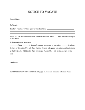 texas 30 day notice to vacate