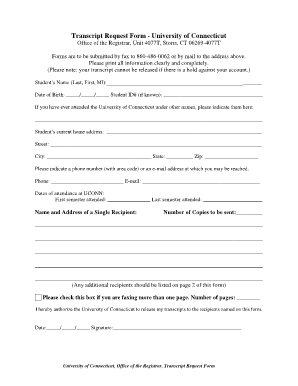 University of Connecticut Transcript Request Form