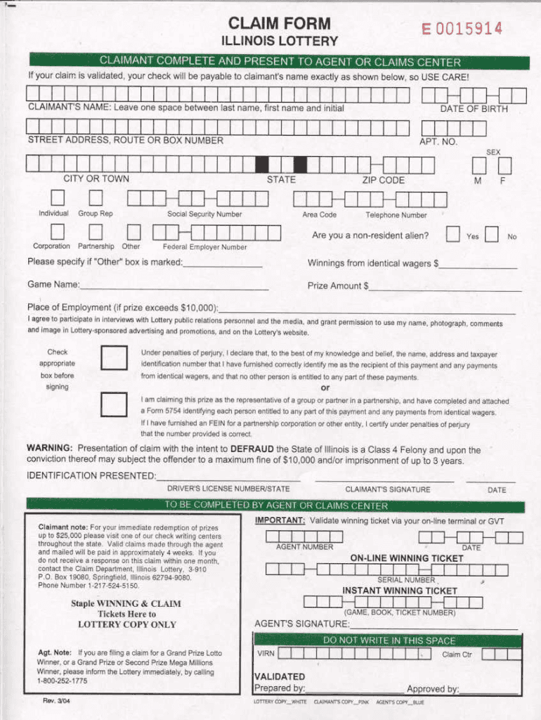 illinois lottery claim form Preview on Page 1.