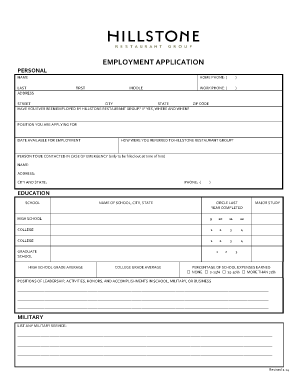 Hillstone Restaurant Group Employment Application