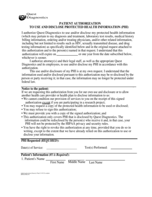 Quest Diagnostics Patient Authorization Form