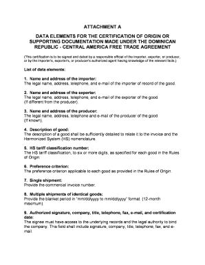 DR-CAFTA Certification of Origin