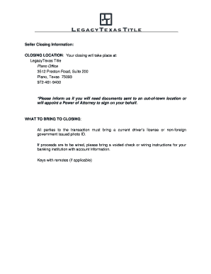 Seller Closing Information Form
