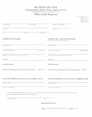 Hunter College Undergraduate Major-Minor Approval Form