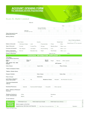 Bank AL Habib Account Opening Form