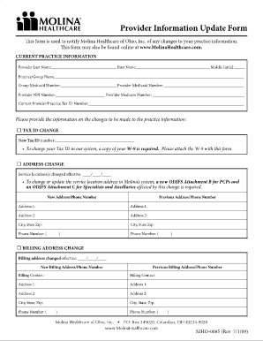 Provider Information Update Form