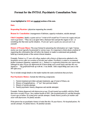 Psychiatric Consultation Note Template
