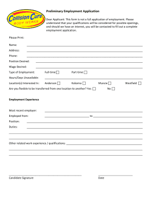 Preliminary Employment Application