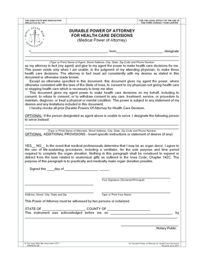 Iowa Durable Power of Attorney for Health Care Decisions