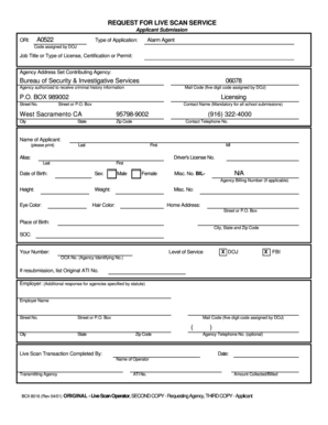 California Alarm Agent Live Scan Form