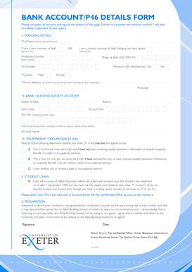 UK Bank Account Details Form P46