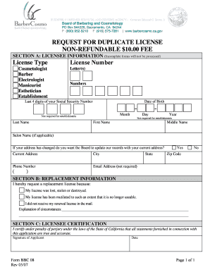 California Duplicate License Request