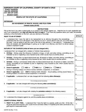 California DUI Advice of Rights, Waiver, and Plea Form