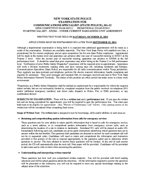 New York State Police Communications Specialist Exam Application