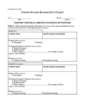 Chapter 7 Individual Debtor's Statement of Intention