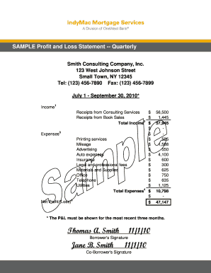 Profit and Loss Statement Template