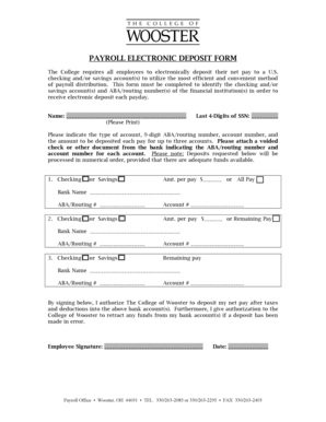 Payroll Electronic Deposit Form