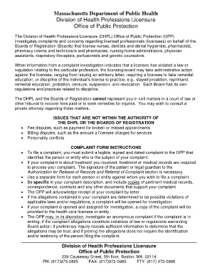 Massachusetts Health Professional Complaint Form