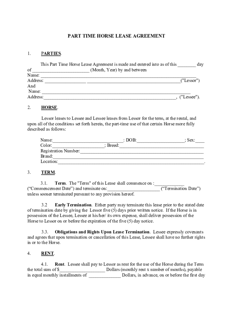 horse lease agreement pdf Preview on Page 1