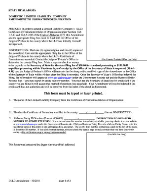 Alabama Domestic LLC Amendment Form