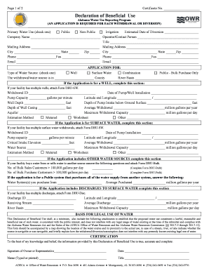 Alabama Water Use Reporting Program Declaration of Beneficial Use