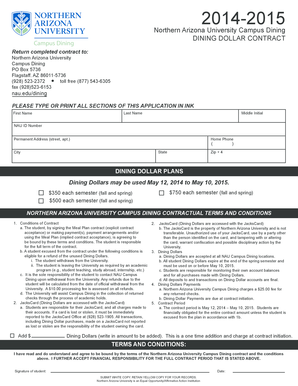 Northern Arizona University Dining Dollar Contract