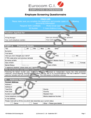 Employee Screening Questionnaire
