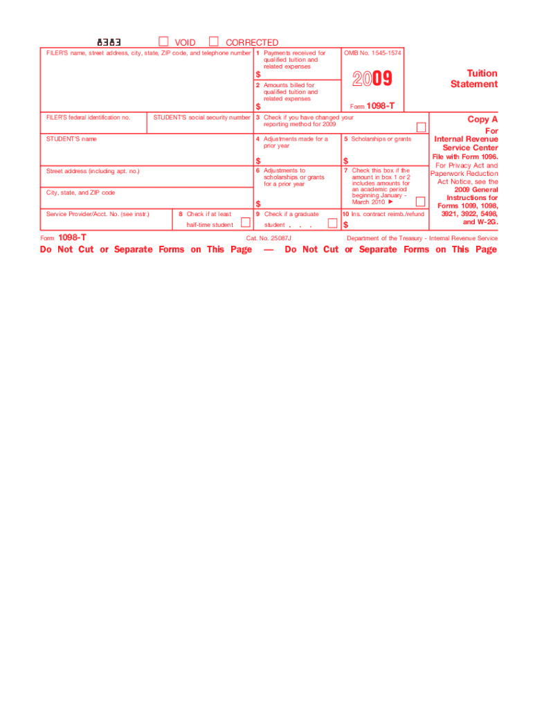 2009 Form IRS 1098 T Fill Online Printable Fillable Blank PdfFiller