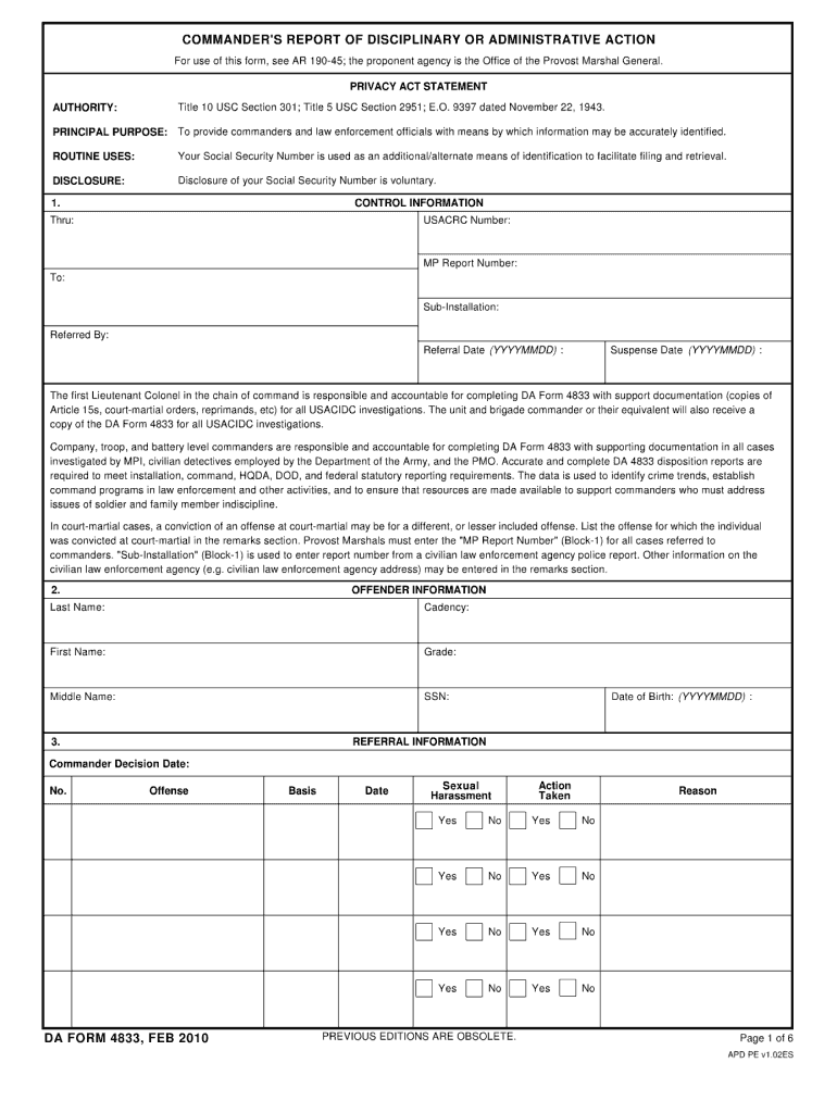 Da Form 4833 - Fill Online, Printable, Fillable, Blank | pdfFiller