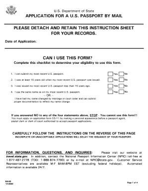 Us passport application example - ds 0082 form