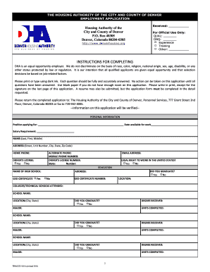 Housing Authority of Denver Employment Application