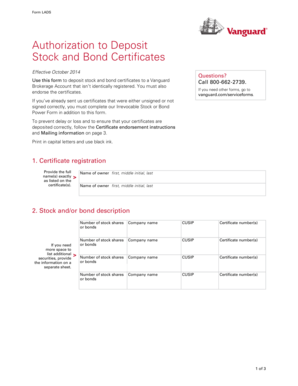 Vanguard Stock and Bond Deposit Authorization Form