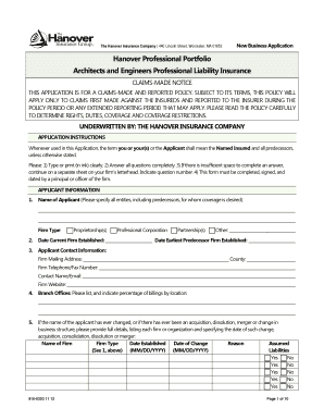 Architects and Engineers Professional Liability Insurance Application