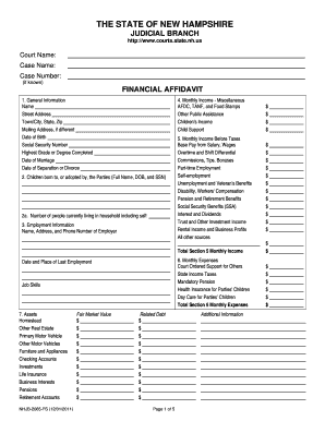 New Hampshire Financial Affidavit