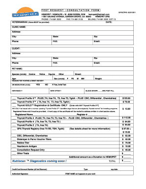 Hemopet Thyroid Test Request Form