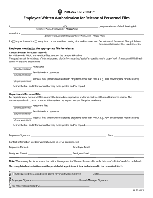 Employee Authorization for Release of Personnel Files