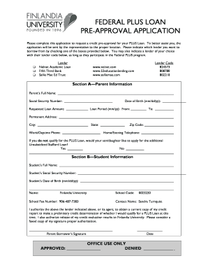 Federal Plus Loan Pre-Approval Application