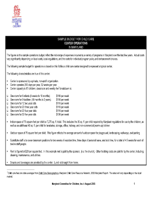 Sample budget for child care - Maryland Committee for Children