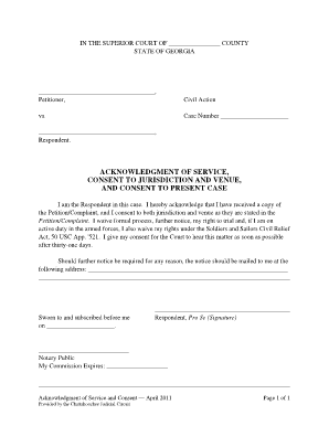 Acknowledgment of Service and Consent