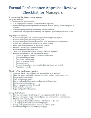 Formal Performance Appraisal Review Checklist