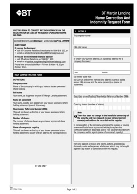 BT Margin Lending Indemnity Request Form