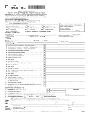 Alabama Business Privilege Tax Initial Return