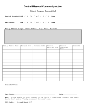 Client Program Transmittal Form