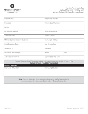 Skilled Nursing Facility and Acute Rehabilitation Review Form
